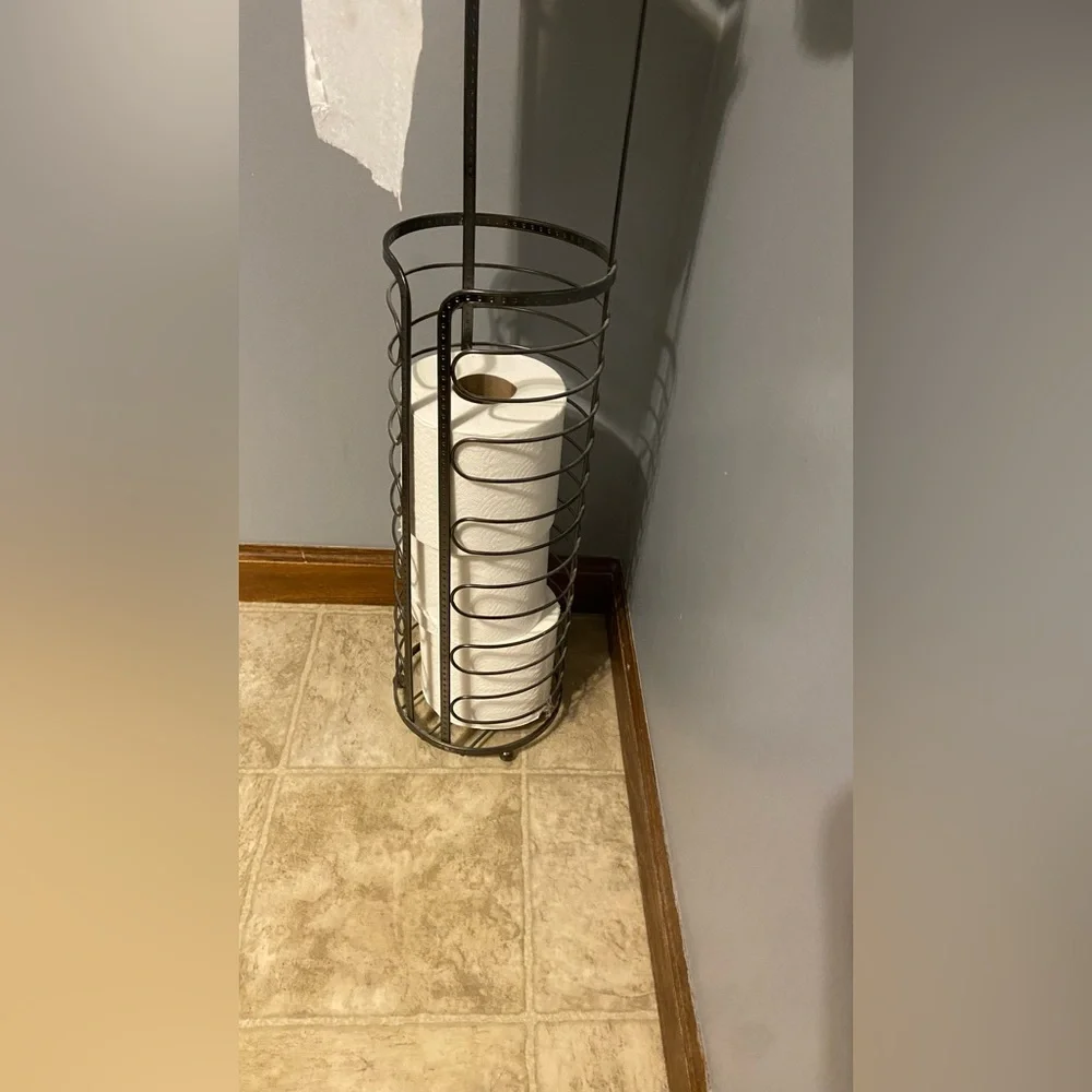 Black Metal Toilet Paper Tower- 28” Tall, Holds 4 Full TP Rolls, +One Hanging-up